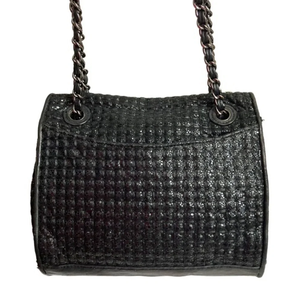 Tory Burch Sparkle Fleming Black Tweed Convertible Crossbody Shoulder bag